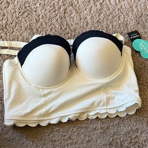 torrid White Longline Strapless Bikini Top with Black Accents